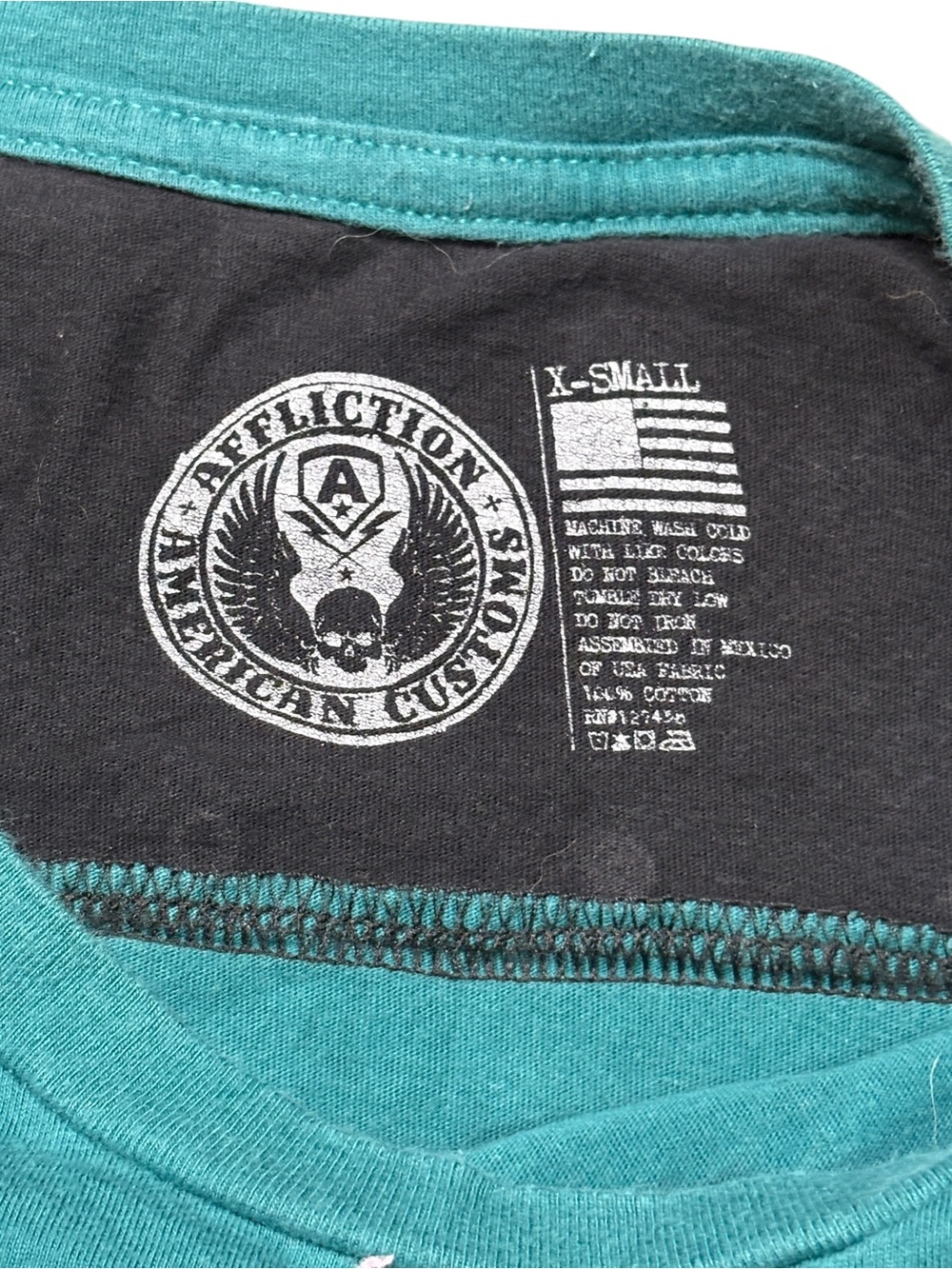 Affliction American Customs Garage Built Motors Teal Long Sleeve Y2K Small - Picture 3 of 5